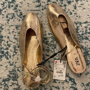 Never work Zara Gold lace up flats